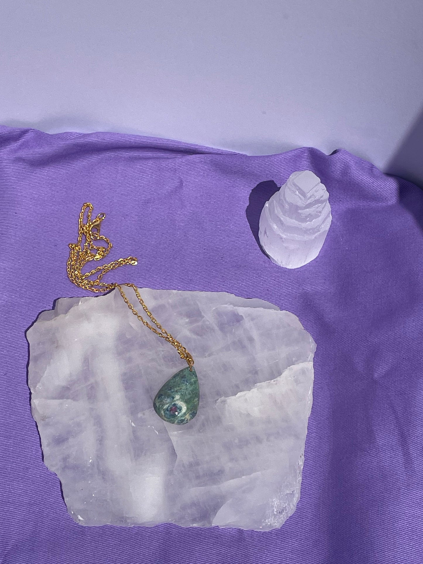 Ruby in Fuchsite Teardrop -Gold