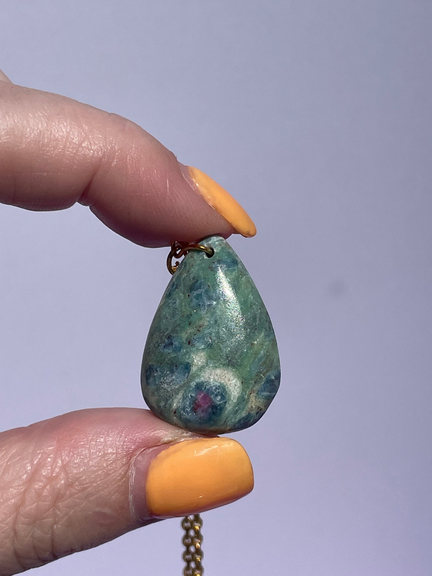 Ruby in Fuchsite Teardrop -Gold