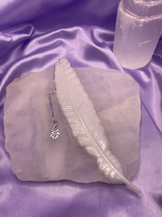 White feather bookmark with chain