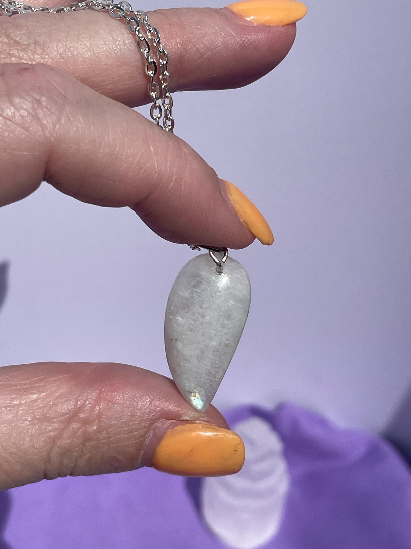 Rainbow Moonstone upside down teardrop - Silver