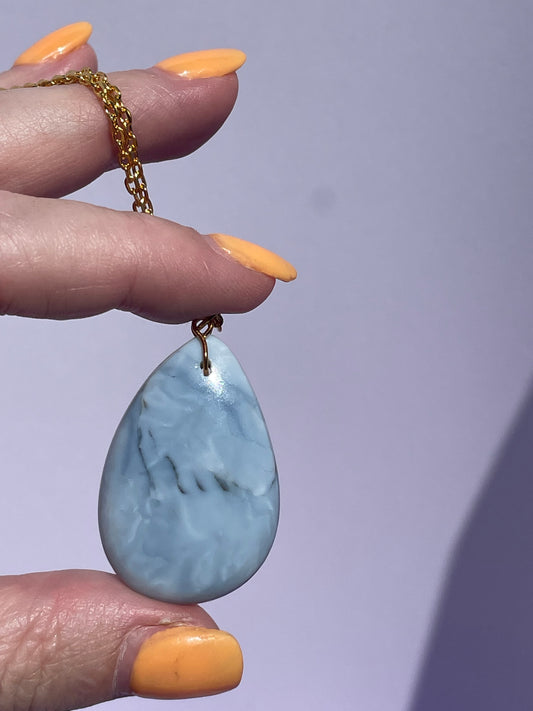 Blue Opal teardrop oval - Gold