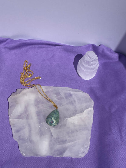 Ruby in Fuchsite Teardrop -Gold