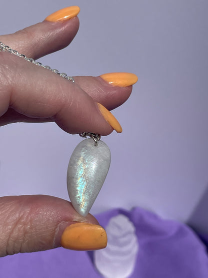Rainbow Moonstone upside down teardrop - Silver