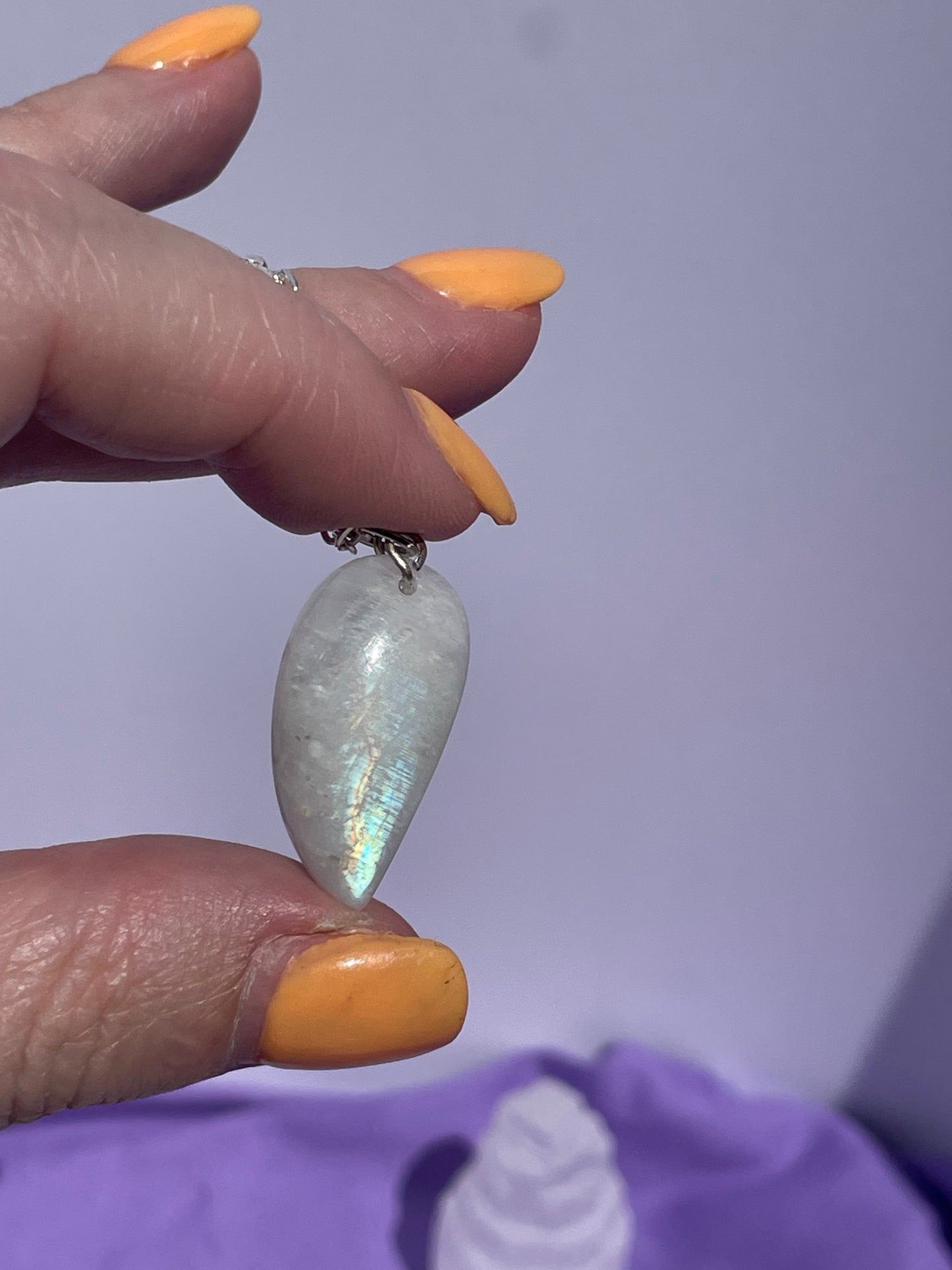 Rainbow Moonstone upside down teardrop - Silver