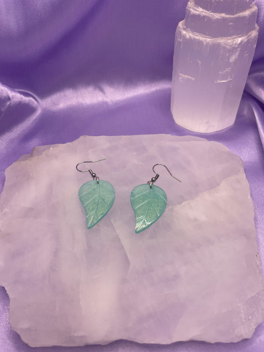 Glitter Green Leaf Silver