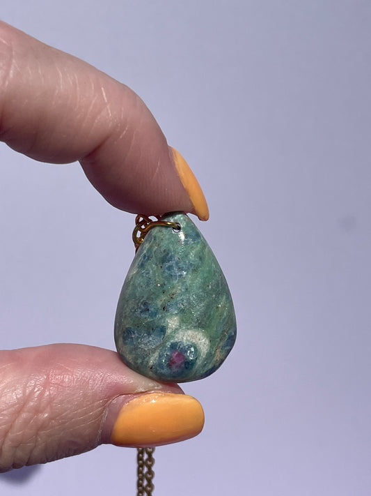 Ruby in Fuchsite Teardrop -Gold
