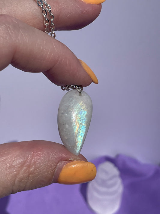 Rainbow Moonstone upside down teardrop - Silver