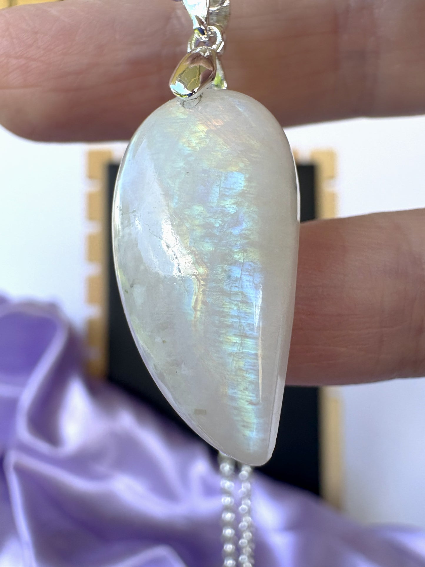 Rainbow Moonstone upside down teardrop - Silver