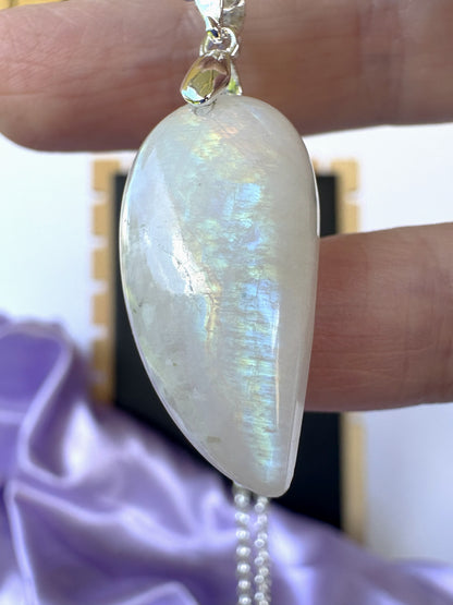 Rainbow Moonstone upside down teardrop - Silver
