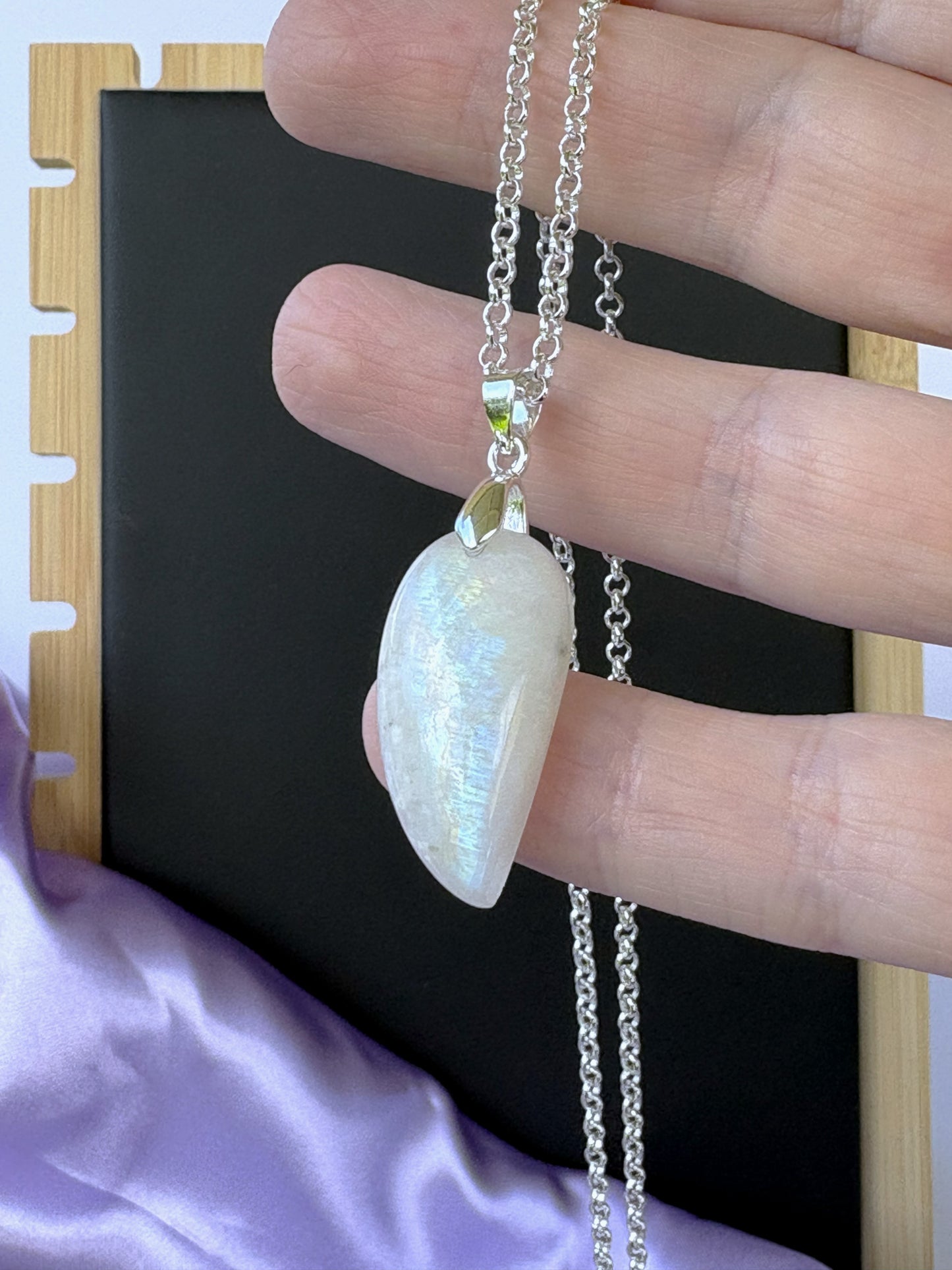 Rainbow Moonstone upside down teardrop - Silver