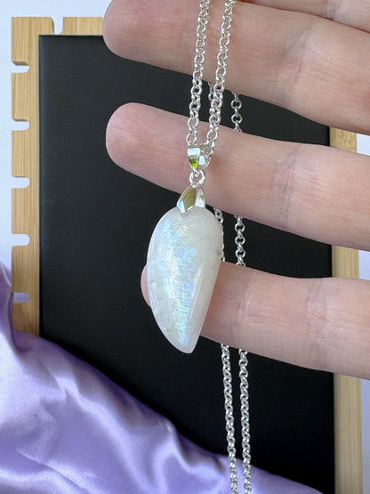 Rainbow Moonstone upside down teardrop - Silver