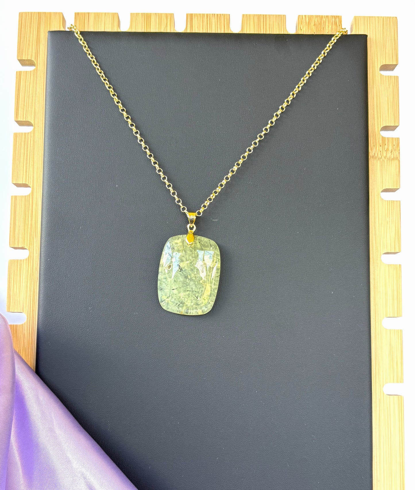 Prehnite Rectangle - Gold