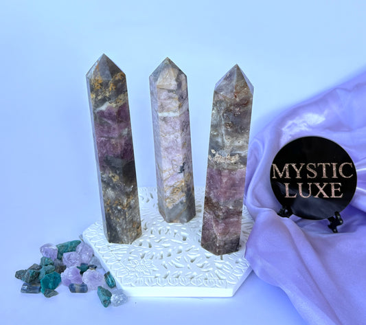 Pink Tourmaline and Smokey Quartz Towers