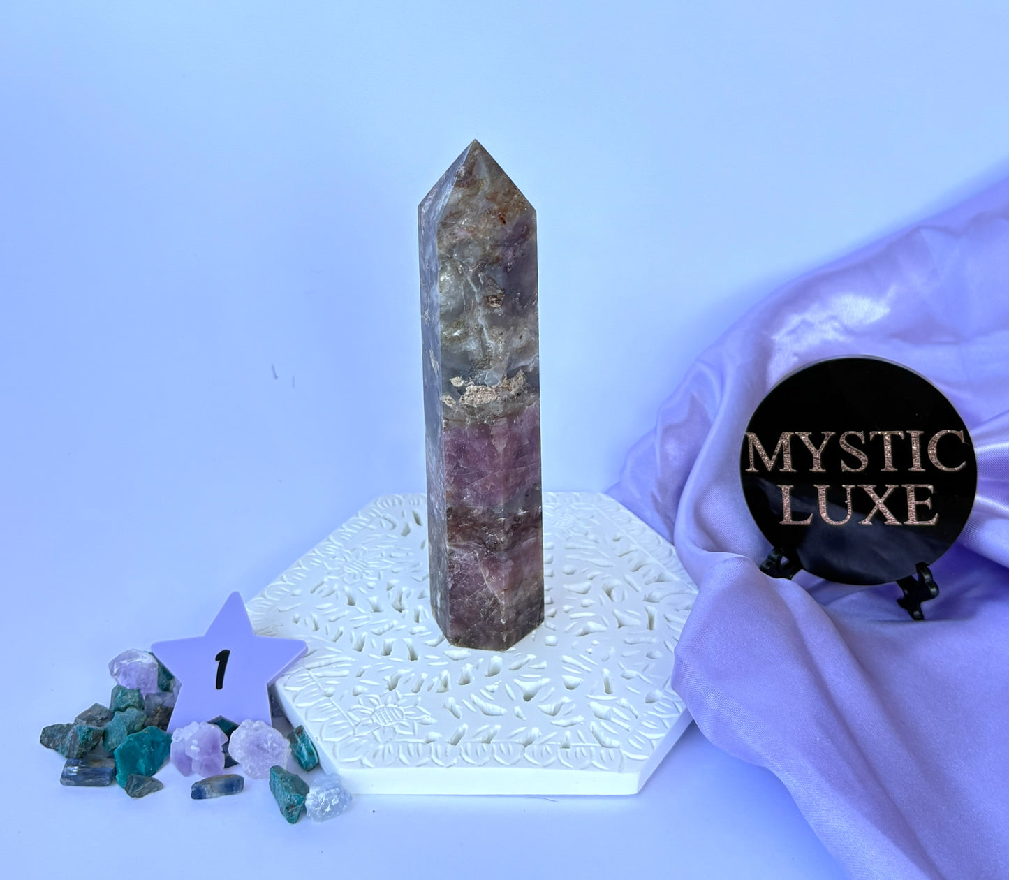 Pink Tourmaline and Smokey Quartz Towers