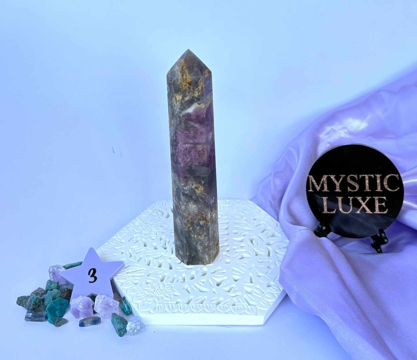 Pink Tourmaline and Smokey Quartz Towers