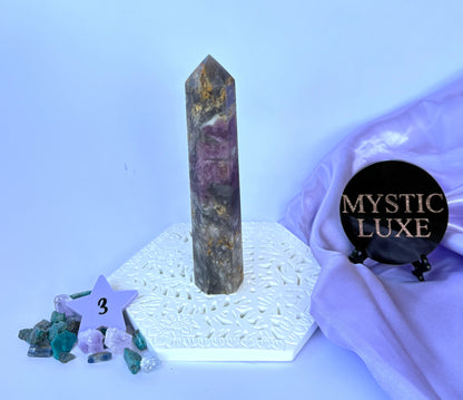 Pink Tourmaline and Smokey Quartz Towers