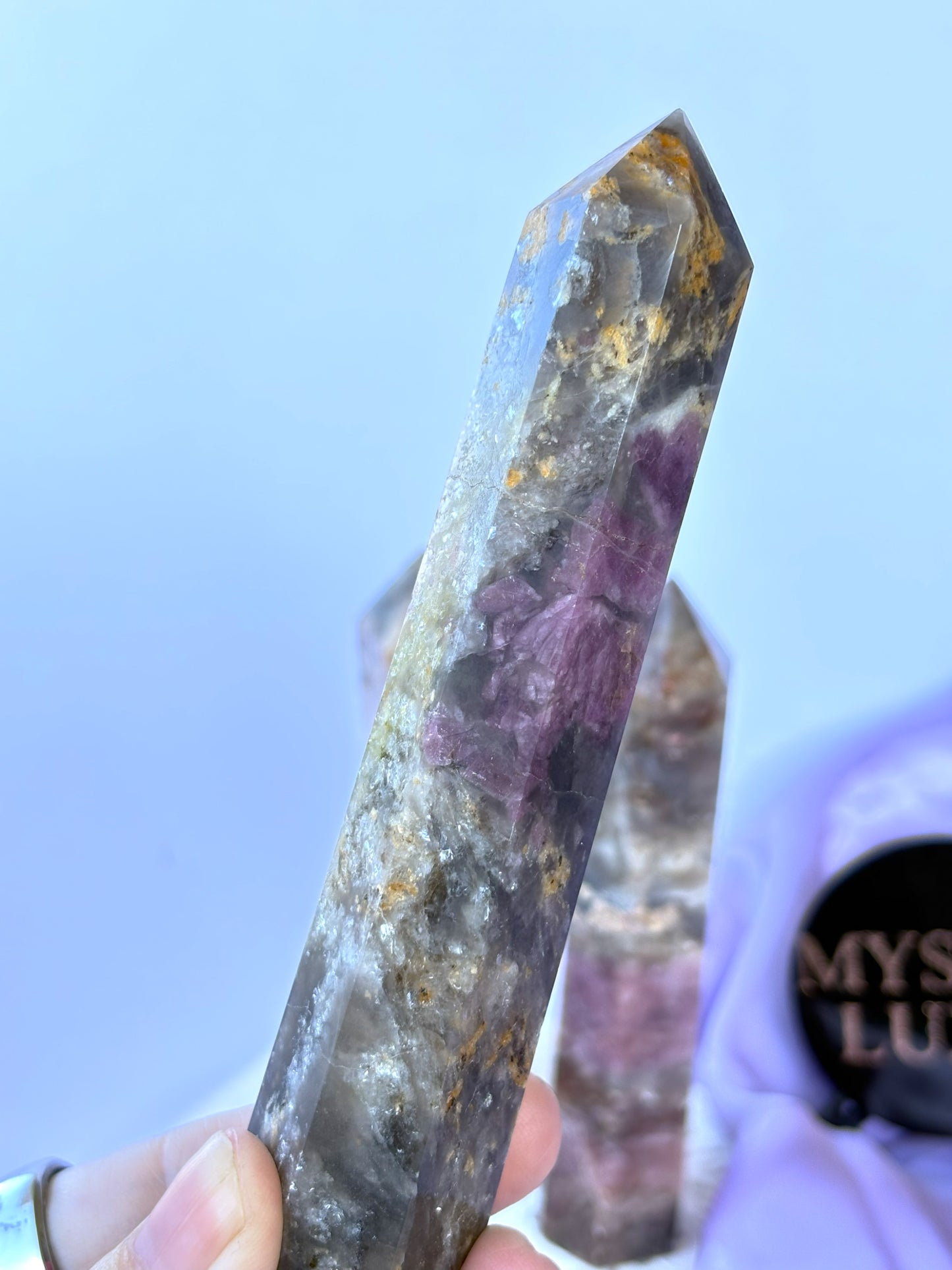 Pink Tourmaline and Smokey Quartz Towers