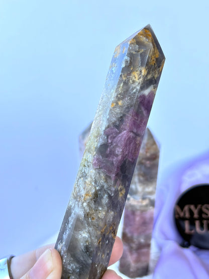 Pink Tourmaline and Smokey Quartz Towers