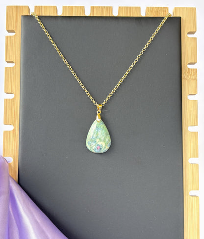 Ruby in Fuchsite Teardrop -Gold