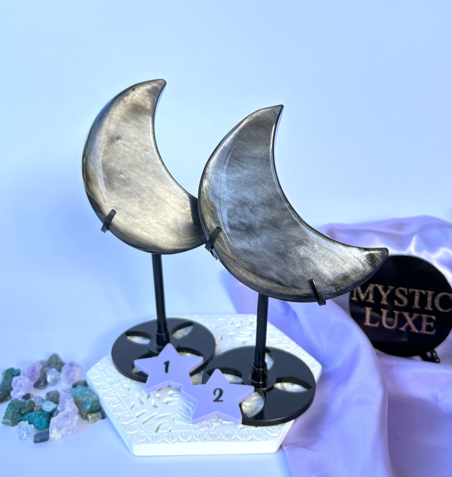 Silver Sheen Obsidian Moons