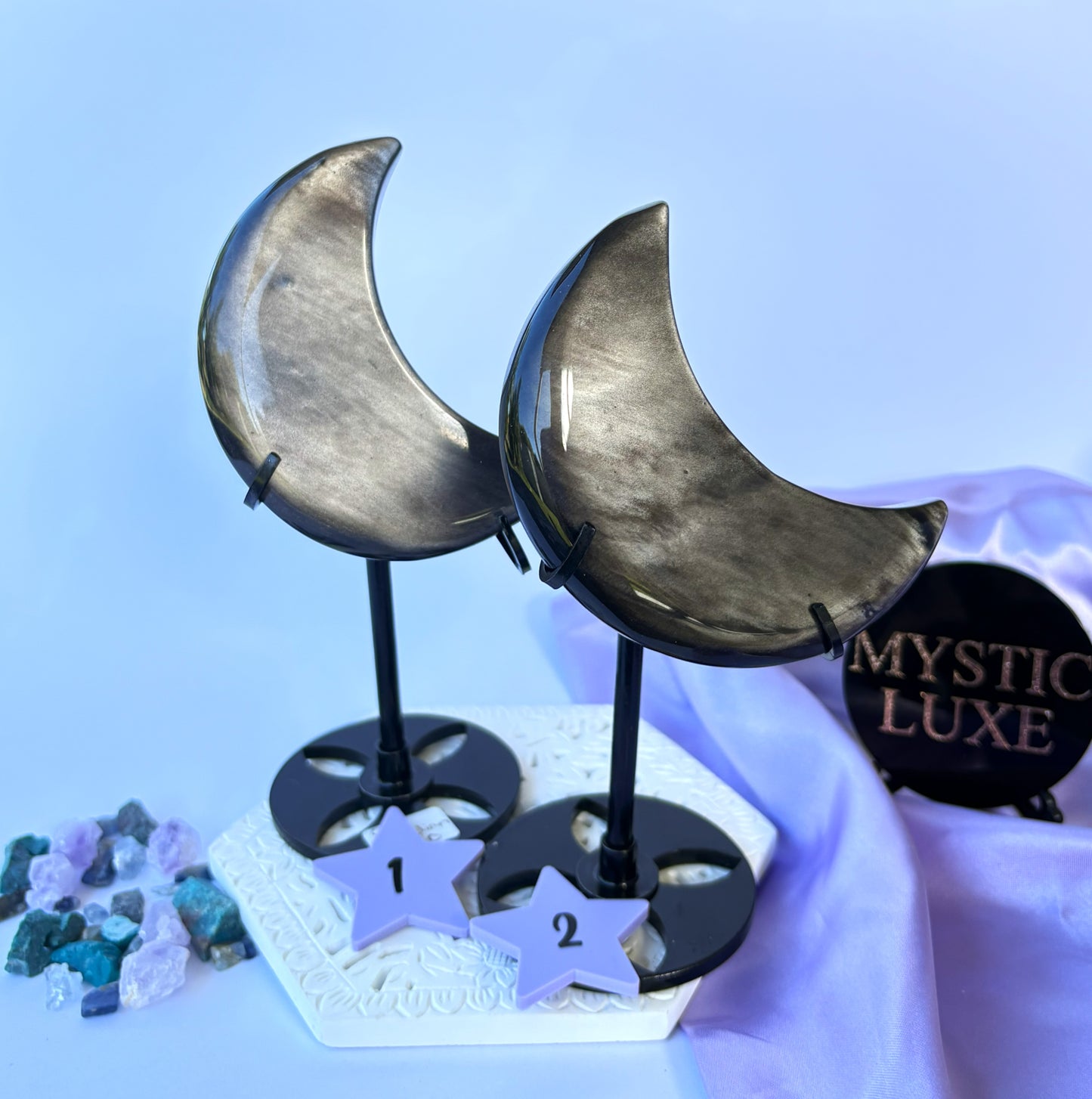 Silver Sheen Obsidian Moons